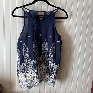 Charlotte Russe navy blue & white boho tank size small